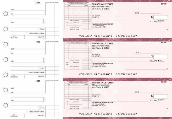 Burgundy Marble Standard Itemized Invoice Business Checks | BU3-BMA01-SII