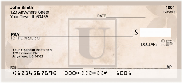 Simplistic Monogram 'U' Personal Checks | MONO-01U